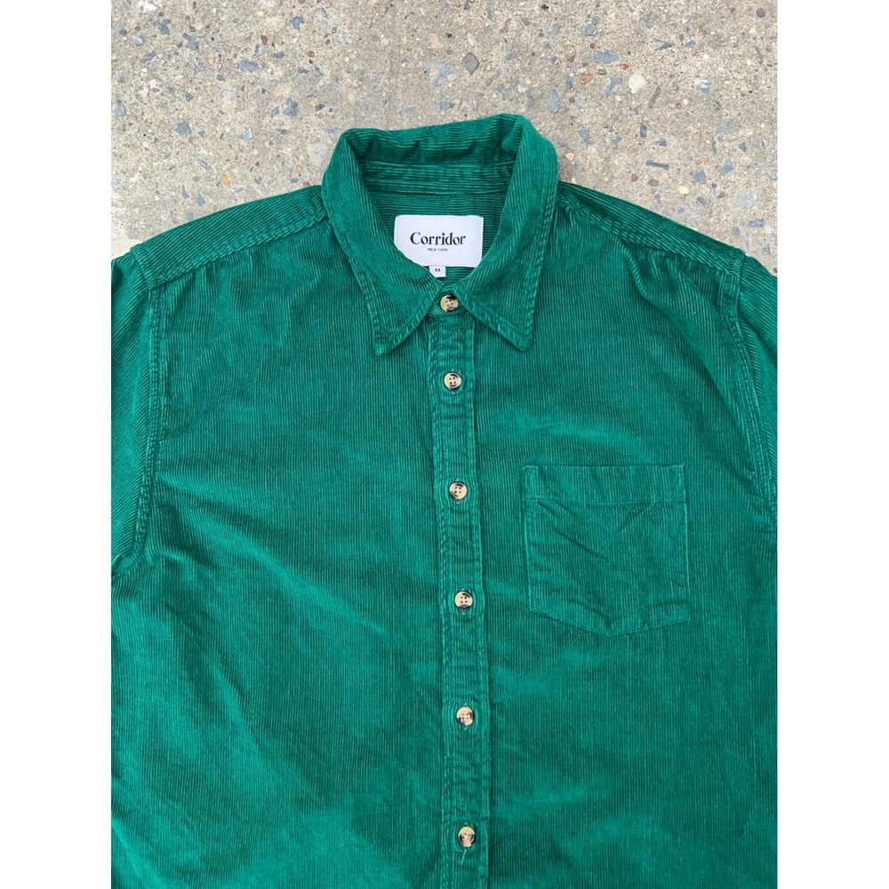 Corridor New York Mens Emerald Green Corduroy Button Down Shirt Size M Pocket - Picture 3 of 11